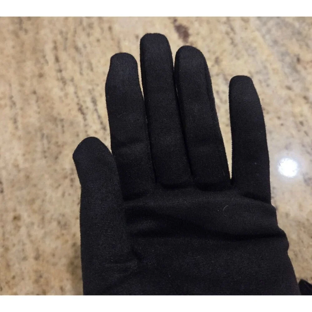 Vintage Womens Size M Black Nylon Stretch Formal Gloves Twist Metal Accent